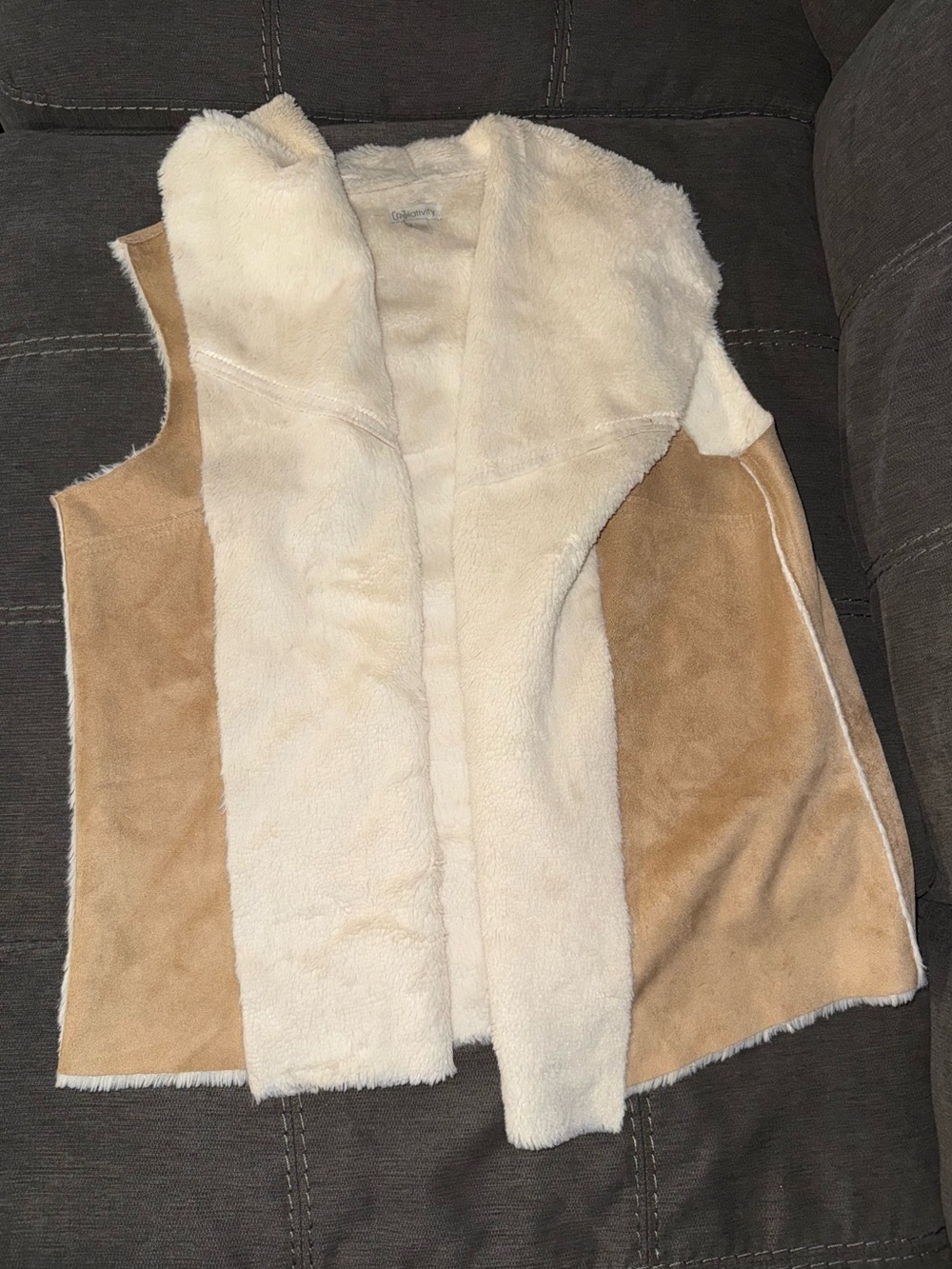 Relativity Cream & Tan Faux Suede Shearling Vest
